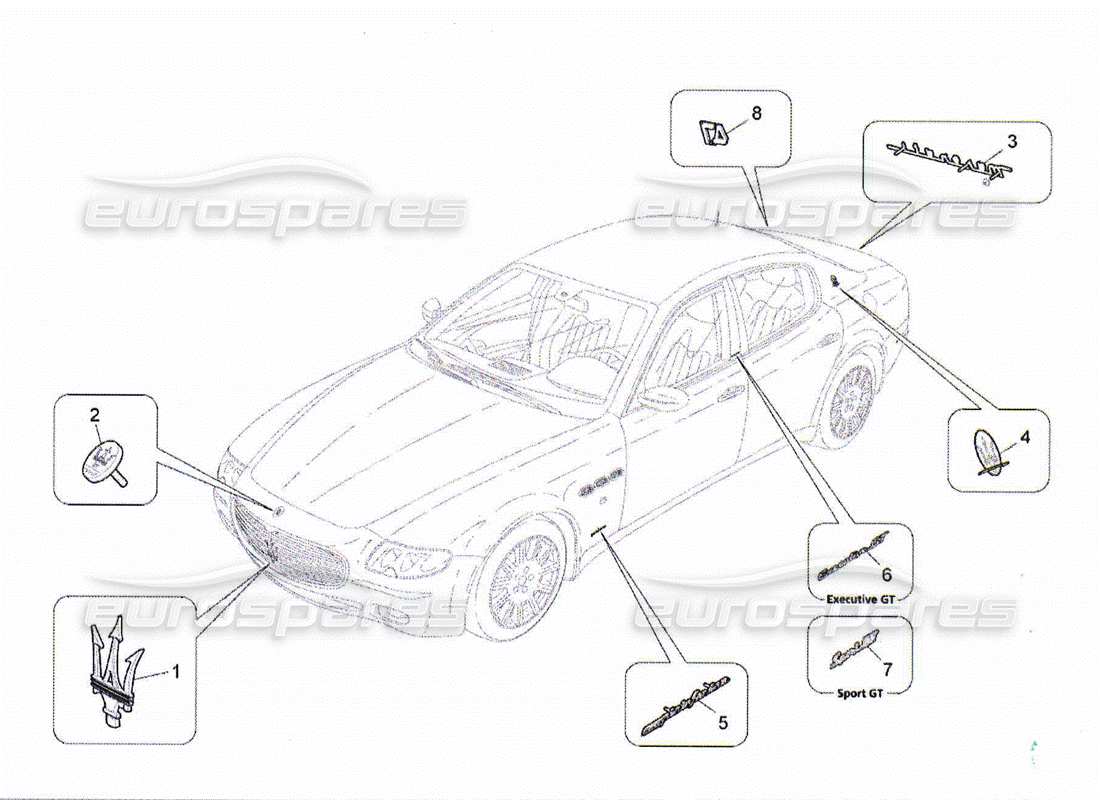 maserati qtp. (2010) 4.2 trims, brands and symbols part diagram