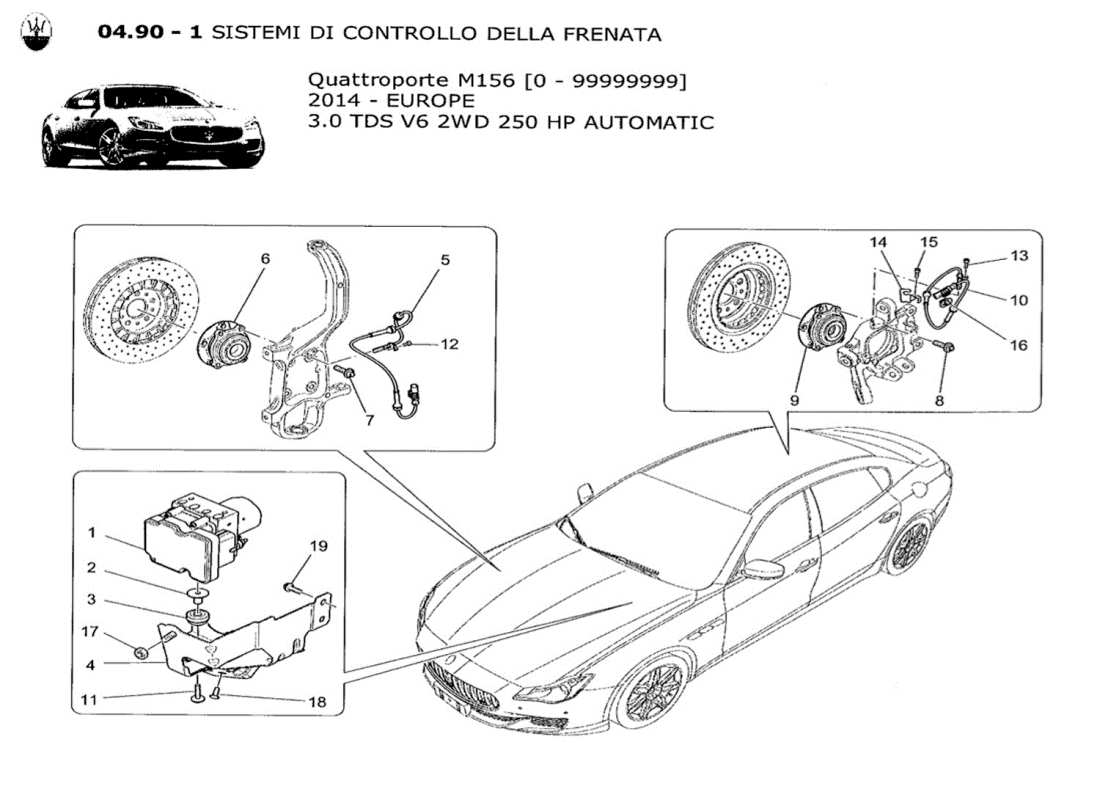 maserati qtp. v6 3.0 tds 250bhp 2014 braking control systems part diagram