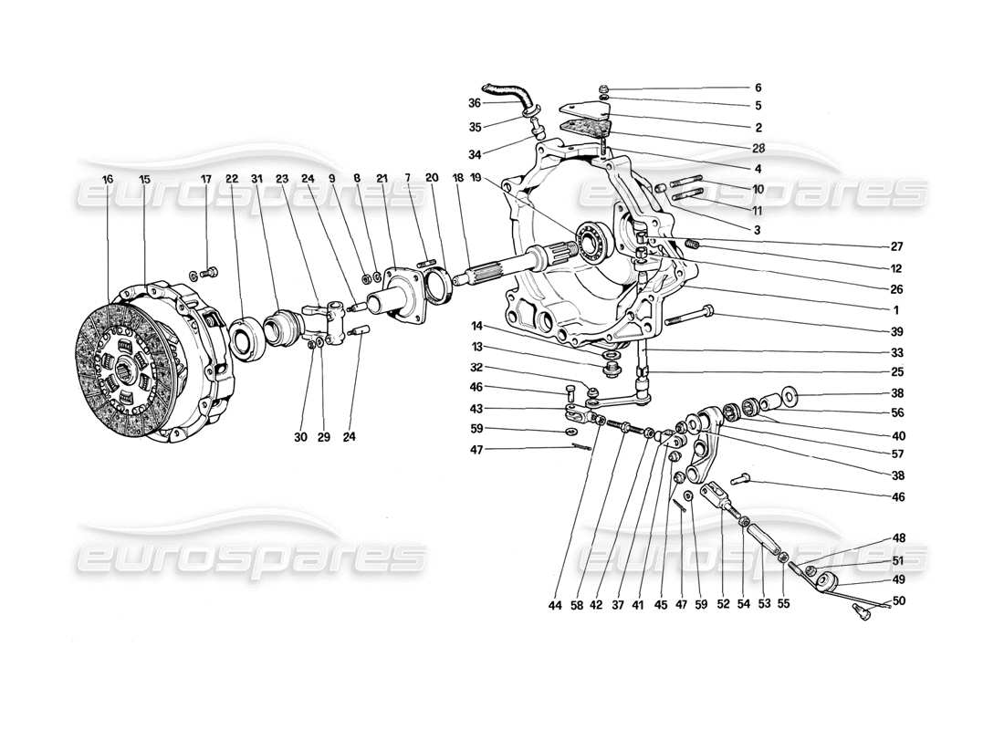 ferrari 308 (1981) gtbi/gtsi clutch and controls parts diagram