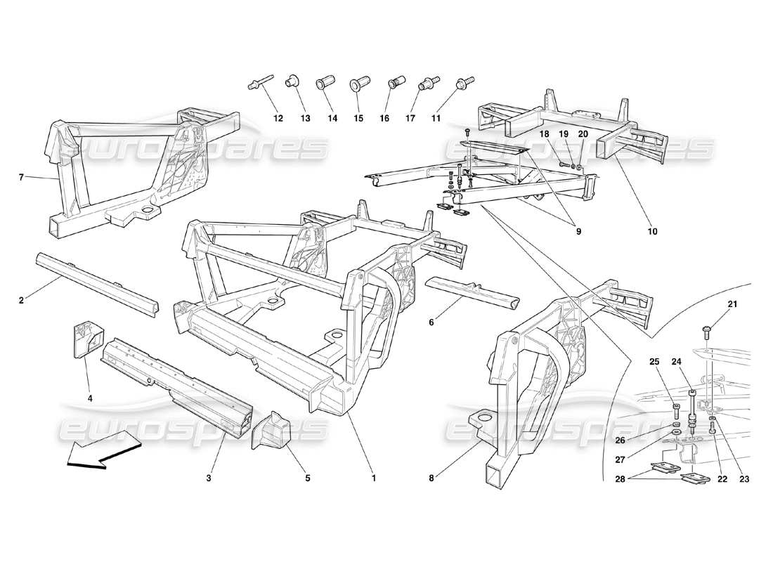 ferrari 360 challenge (2000) frame - rear elements structures and plates part diagram