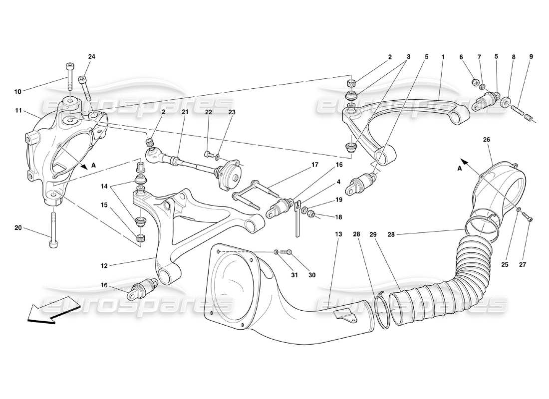 ferrari 360 challenge (2000) rear suspension - wishbones part diagram