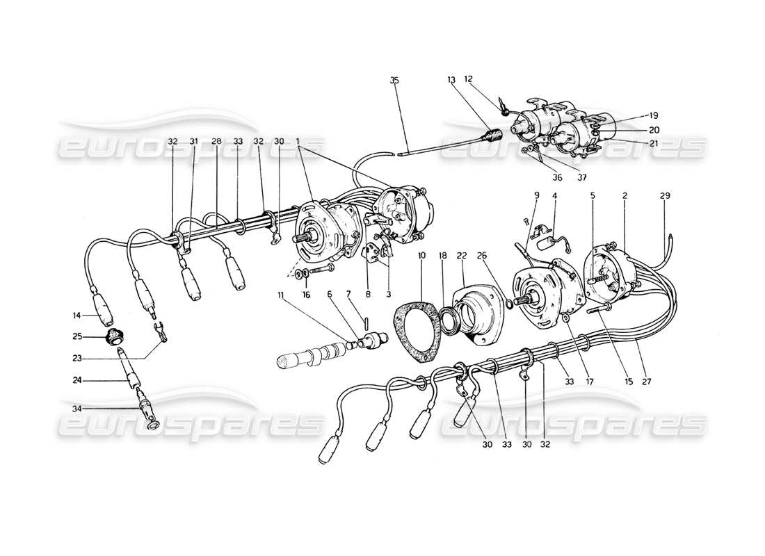 ferrari 308 gt4 dino (1979) engine ignition (variants for usa - aus and j version) part diagram