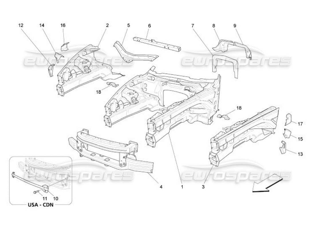 maserati qtp. (2005) 4.2 front structural frames and sheet panels part diagram