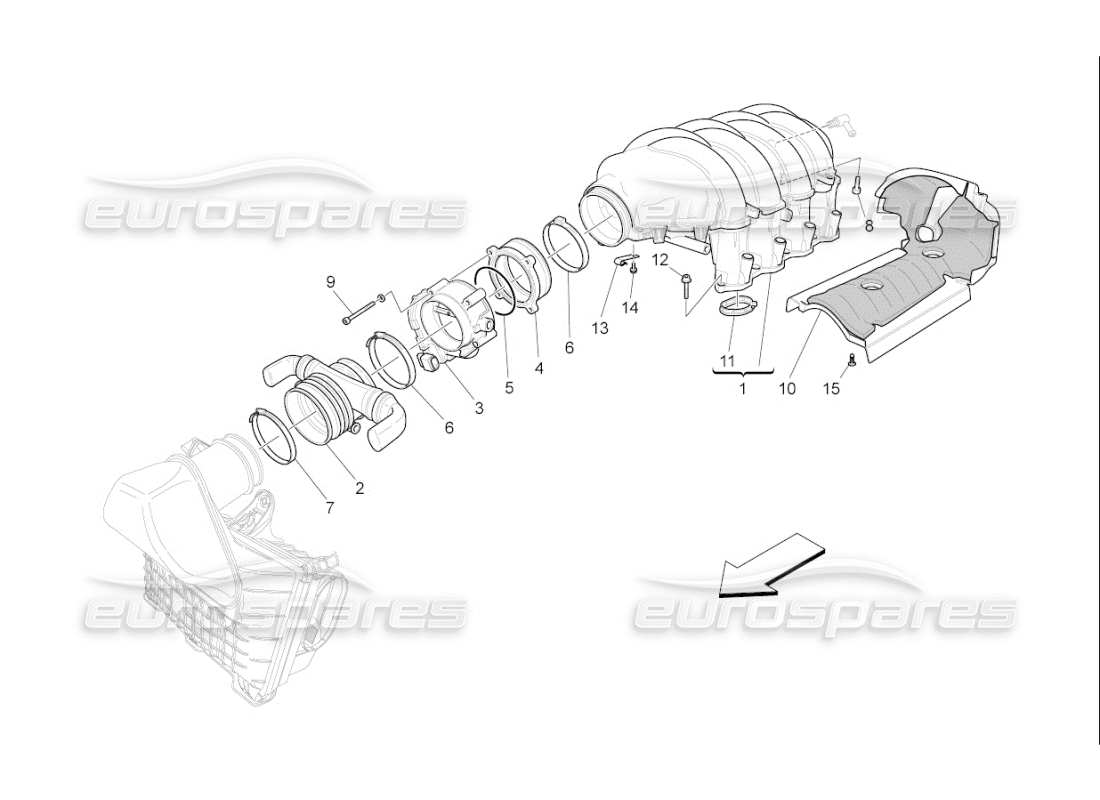 maserati qtp. (2009) 4.2 auto intake manifold and throttle body parts diagram