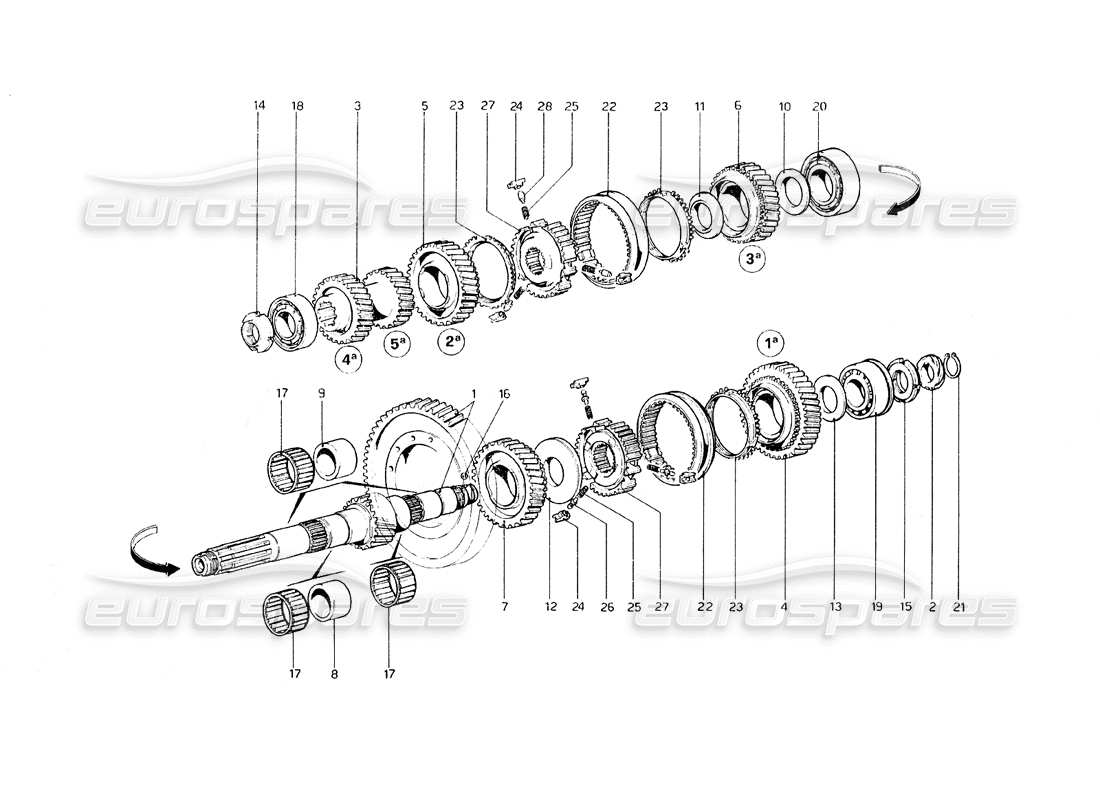 ferrari 308 gt4 dino (1979) lay shaft gears parts diagram