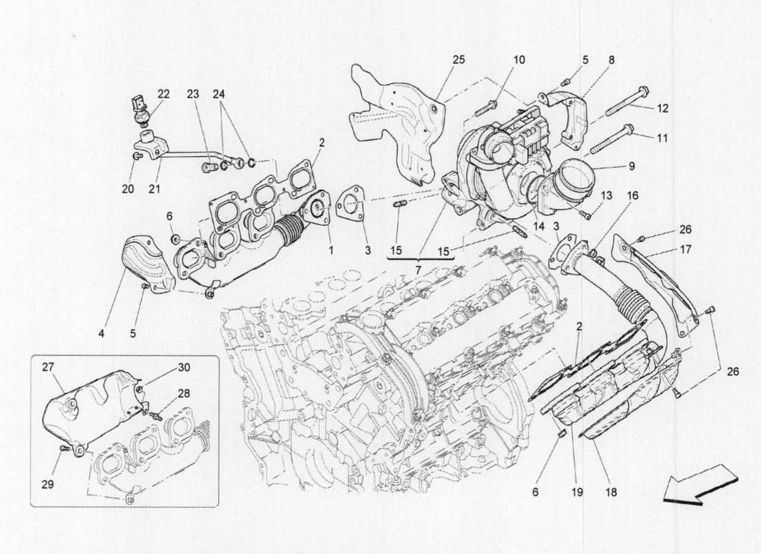 maserati qtp. v6 3.0 tds 275bhp 2017 turbocharging system: equipments parts diagram