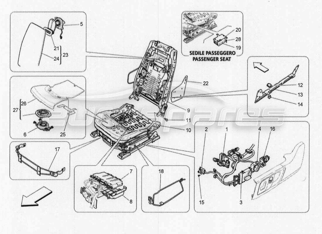 maserati qtp. v8 3.8 530bhp 2014 auto front seats: mechanics and electronics parts diagram