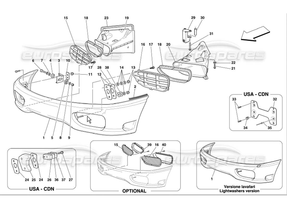 ferrari 360 modena front bumper part diagram