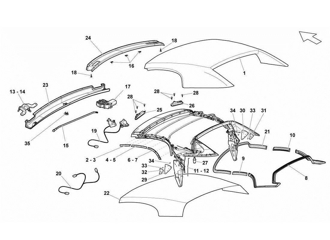 lamborghini gallardo lp570-4s perform roof panel soft top - components parts diagram