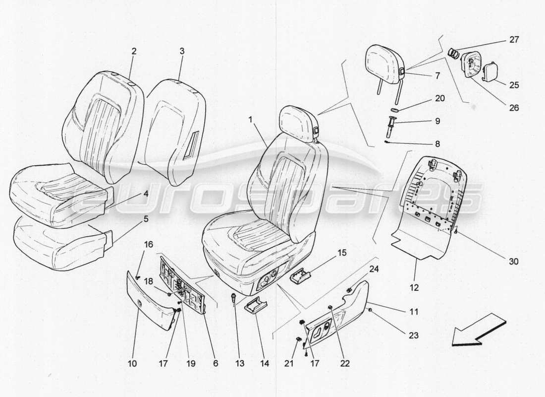 maserati qtp. v8 3.8 530bhp 2014 auto front seats: trim panels parts diagram