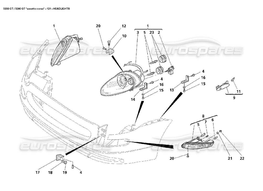 maserati 3200 gt/gta/assetto corsa headlights parts diagram