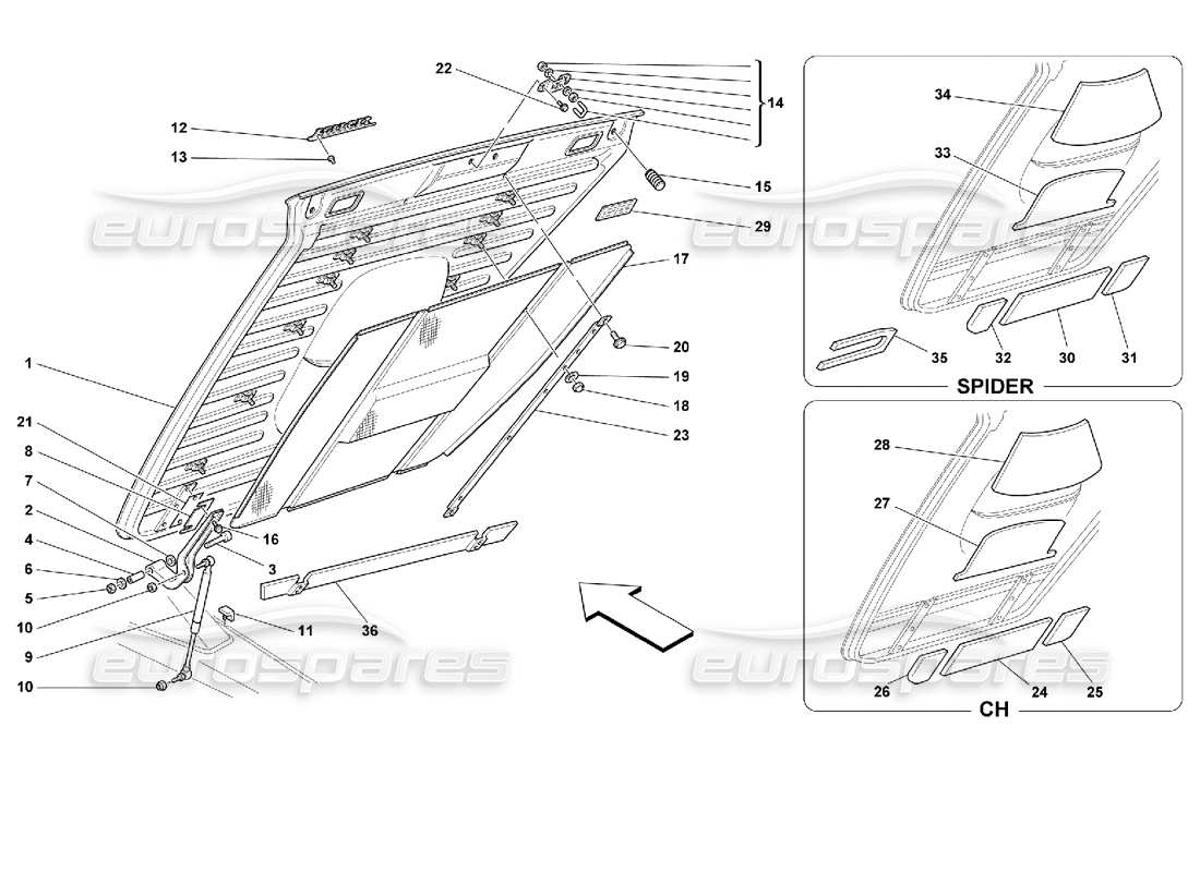 ferrari 355 (2.7 motronic) rear hood part diagram