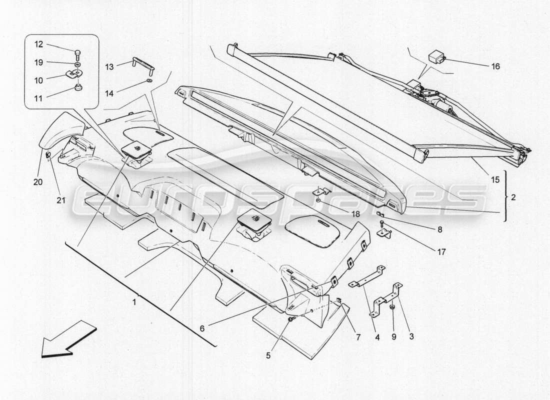 maserati qtp. v8 3.8 530bhp 2014 auto rear parcel shelf parts diagram