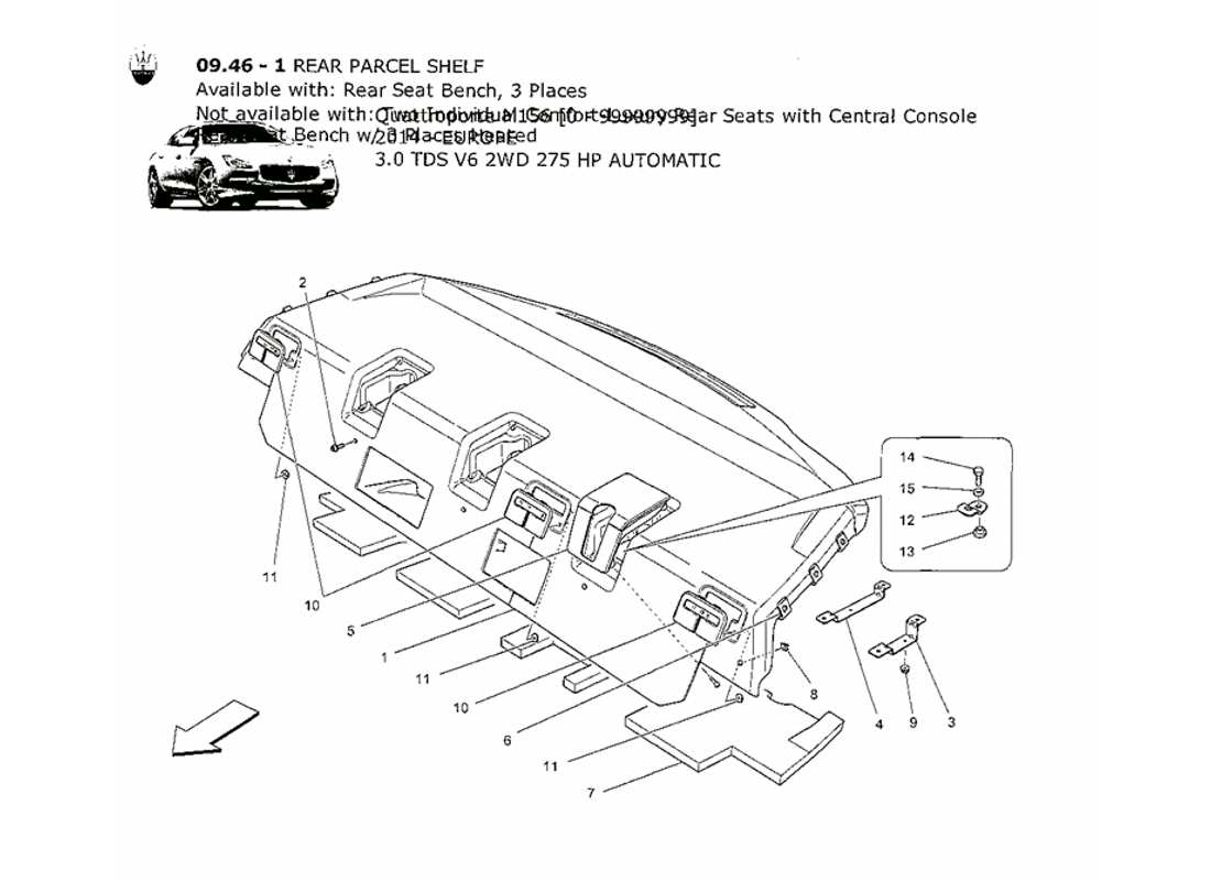 maserati qtp. v6 3.0 tds 275bhp 2014 rear parcel shelf part diagram