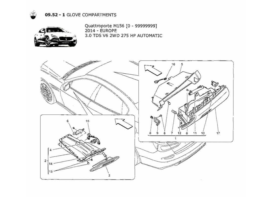 maserati qtp. v6 3.0 tds 275bhp 2014 glove compartments part diagram