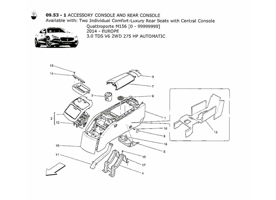 maserati qtp. v6 3.0 tds 275bhp 2014 accessory console and rear console part diagram