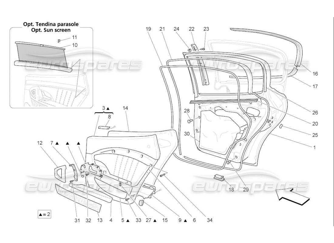 maserati qtp. (2010) 4.7 auto rear doors: trim panels part diagram