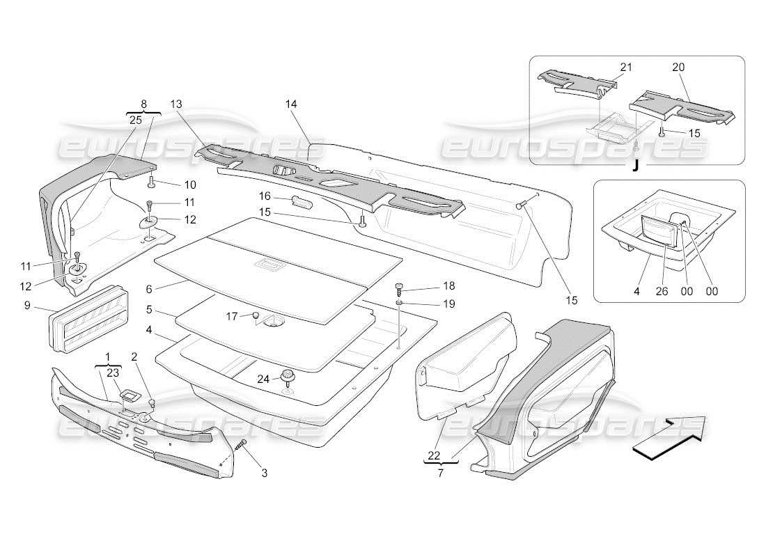 maserati qtp. (2011) 4.2 auto luggage compartment mats part diagram