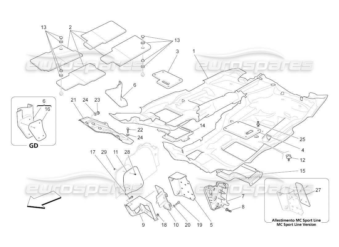 maserati qtp. (2010) 4.2 auto passenger compartment mats part diagram