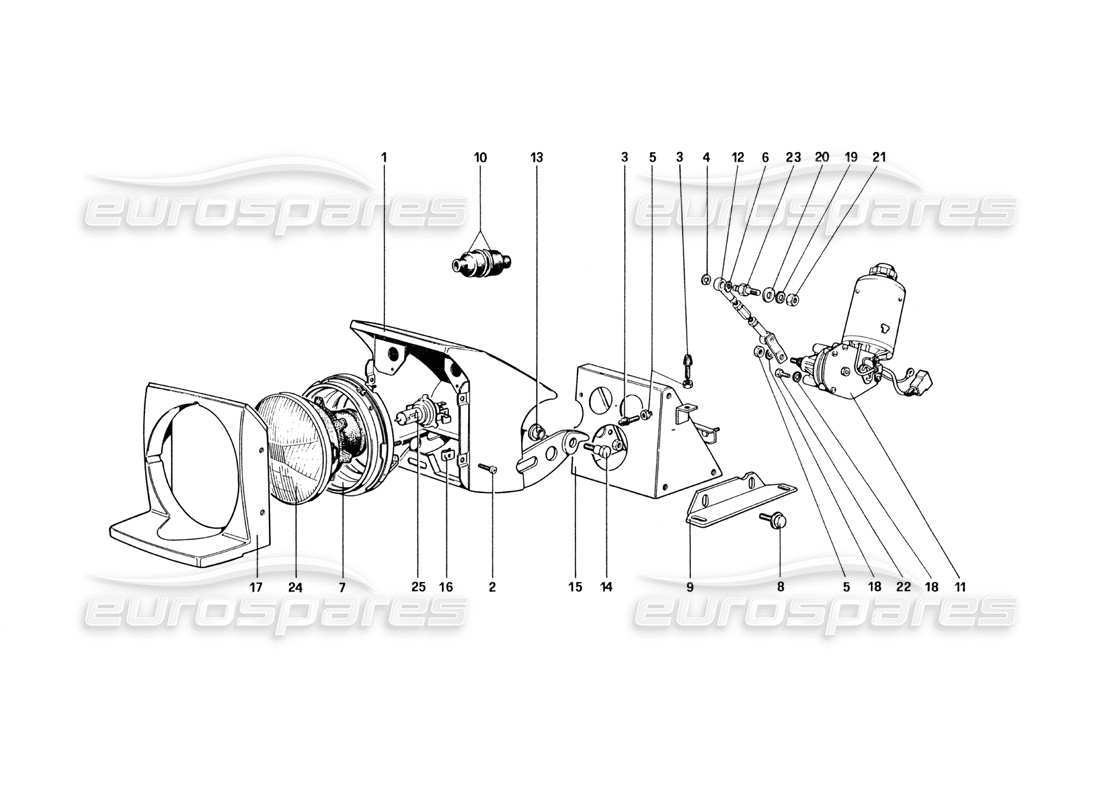 ferrari 328 (1985) lights lifting device and headlights parts diagram