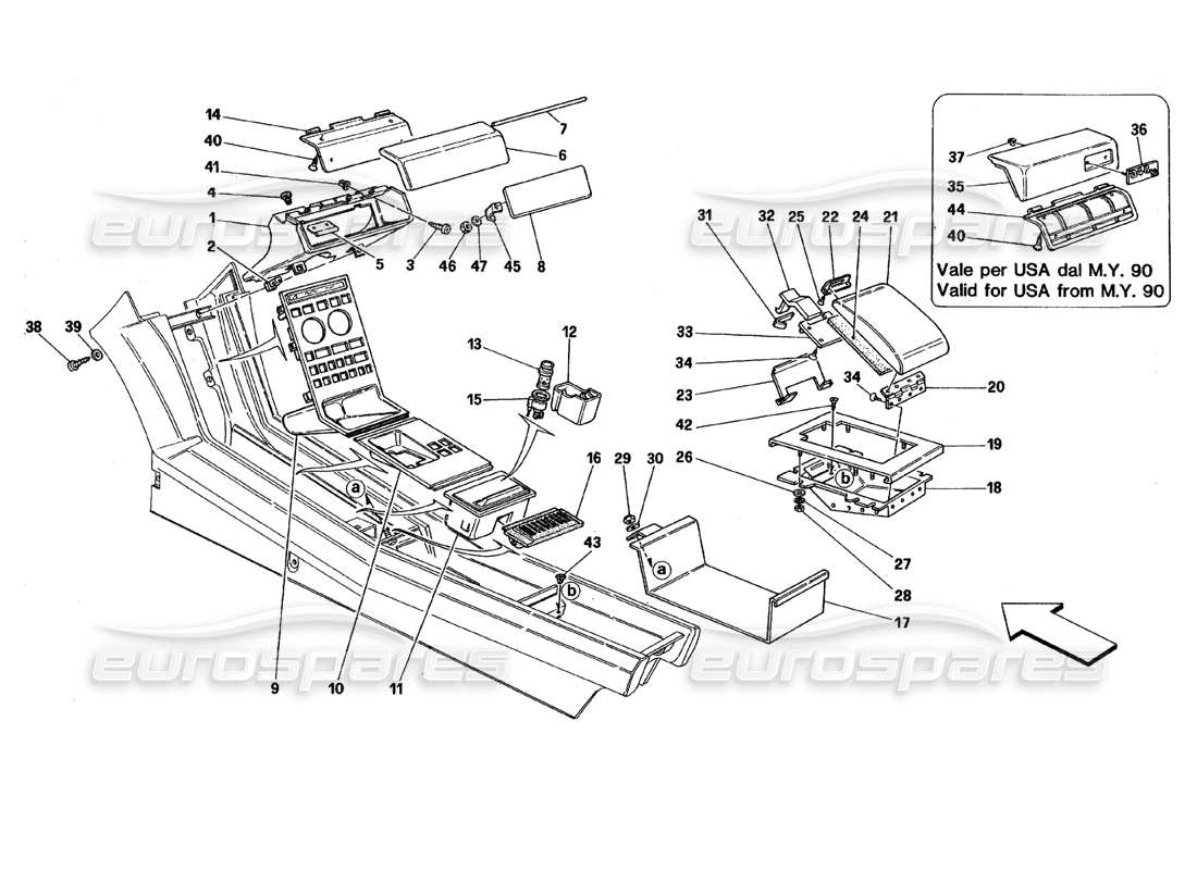 ferrari 348 (1993) tb / ts tunnel - accessories part diagram