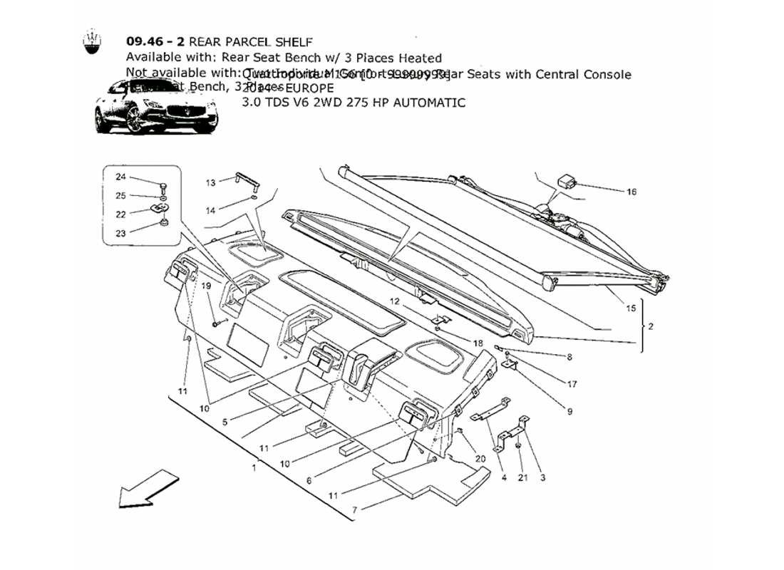 maserati qtp. v6 3.0 tds 275bhp 2014 rear parcel shelf parts diagram