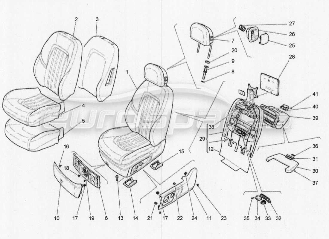 maserati qtp. v8 3.8 530bhp 2014 auto front seats: trim panels parts diagram