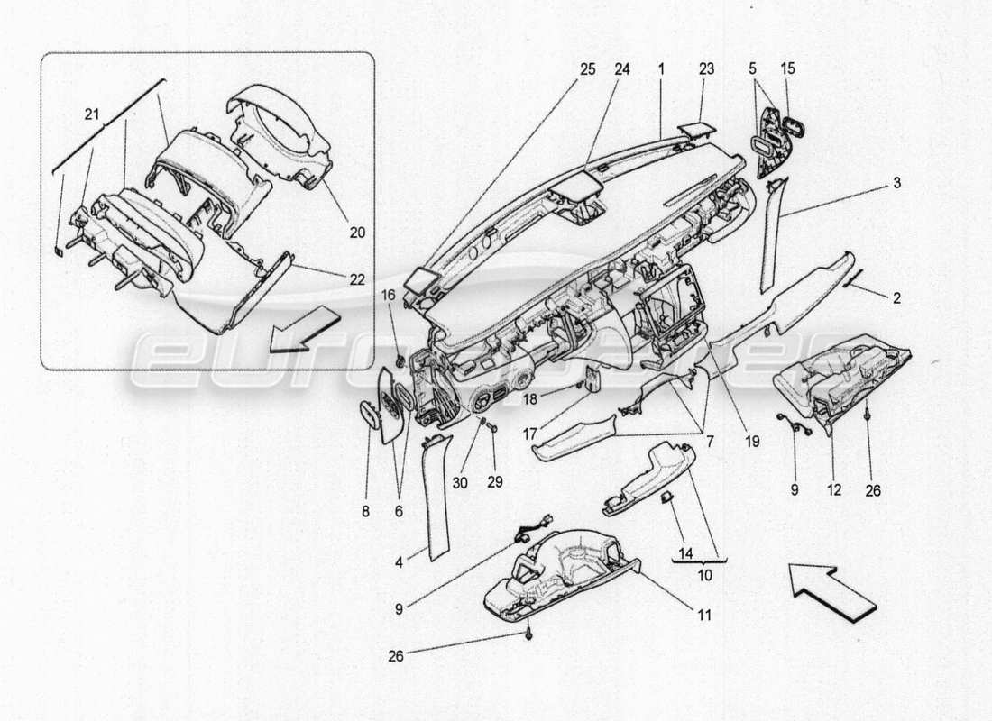 maserati qtp. v8 3.8 530bhp auto 2015 rear parcel shelf parts diagram