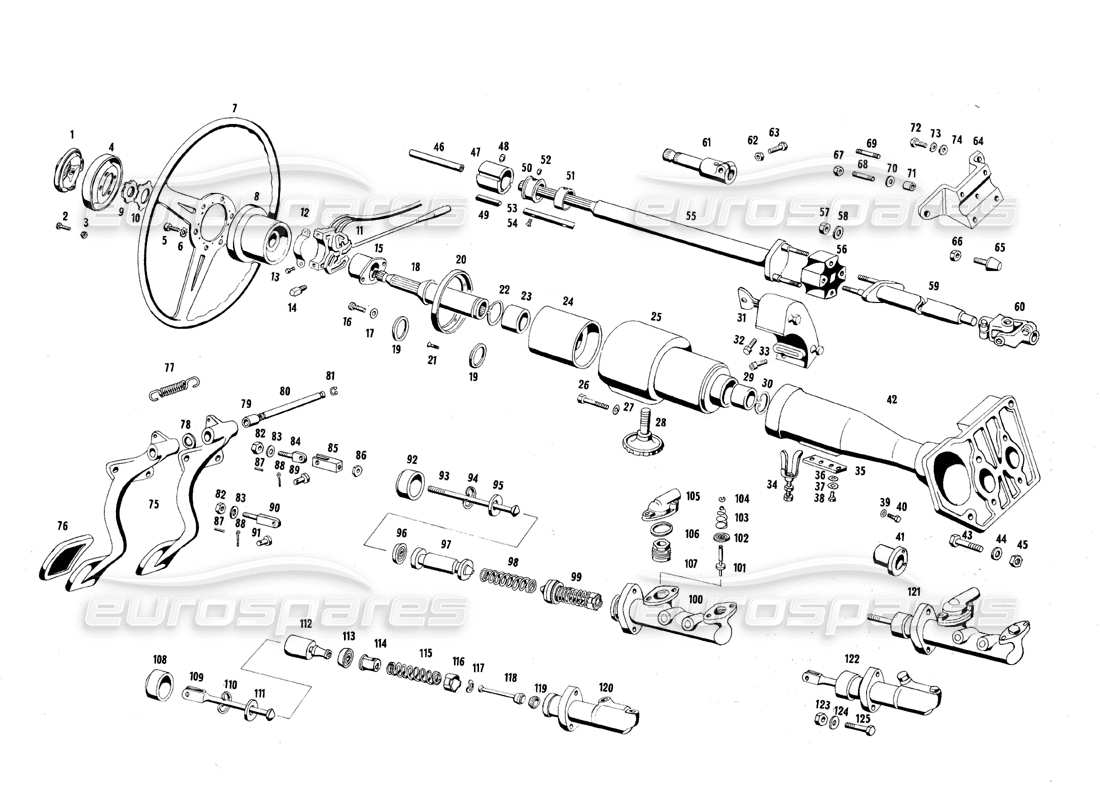 maserati qtp.v8 4.7 (s1 & s2) 1967 steering parts and pedals part diagram