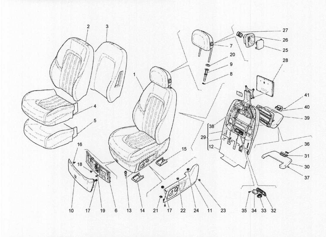 maserati qtp. v6 3.0 bt 410bhp 2wd 2017 front seats: trim panels part diagram