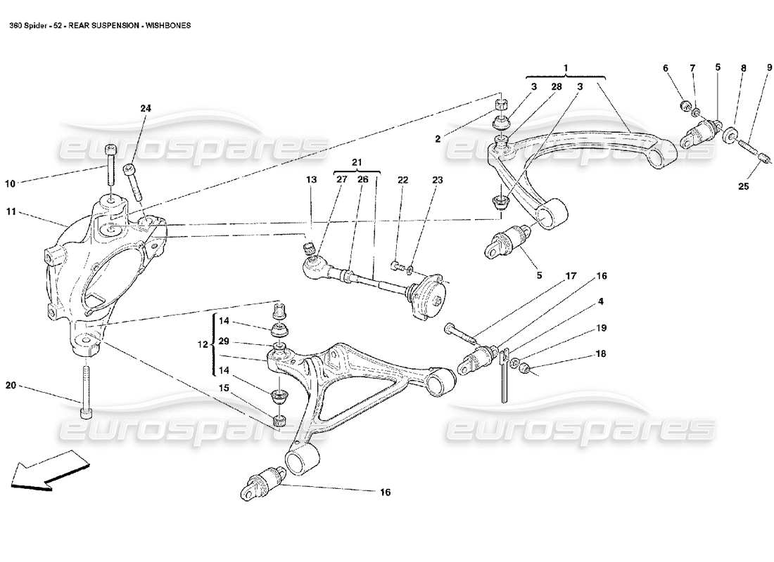 ferrari 360 spider rear suspension - wishbones parts diagram