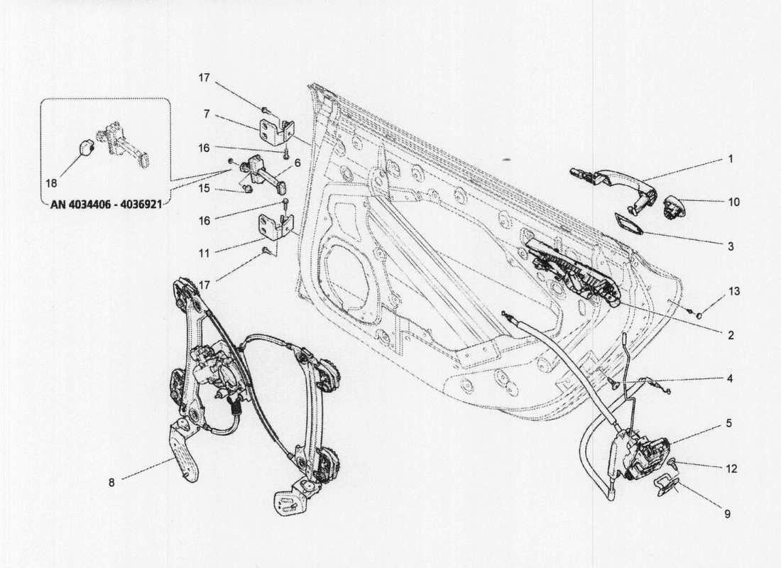 maserati qtp. v6 3.0 bt 410bhp 2wd 2017 rear doors: mechanisms part diagram