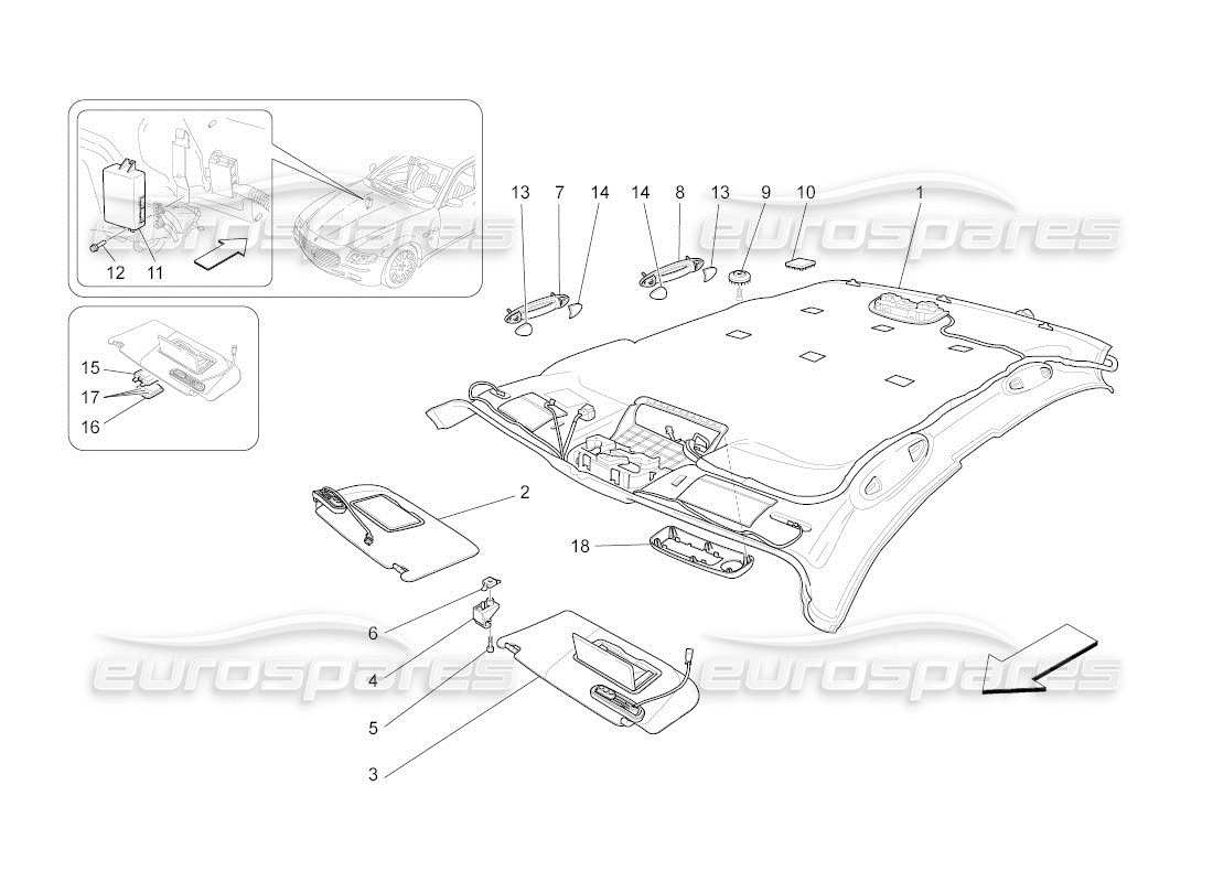 maserati qtp. (2011) 4.7 auto roof and sun visors part diagram