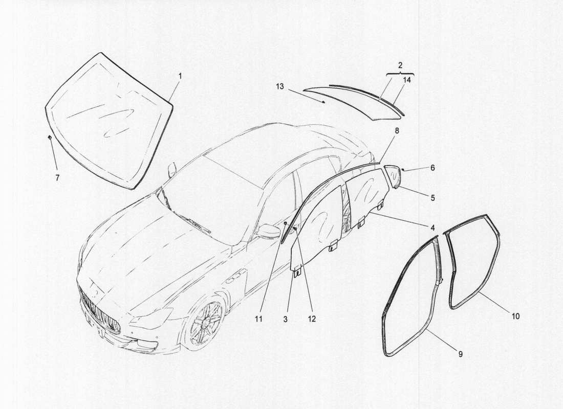 maserati qtp. v6 3.0 bt 410bhp 2wd 2017 windows and window strips part diagram