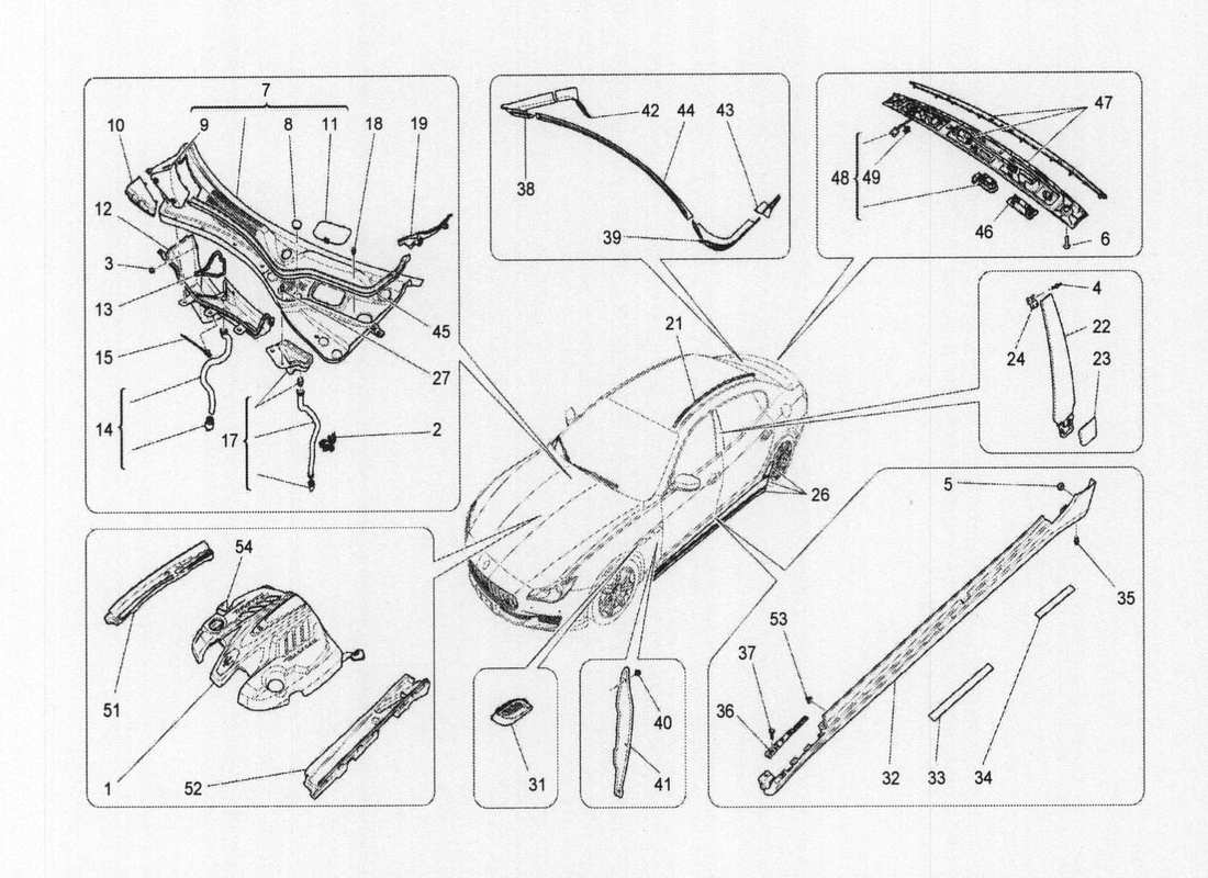 maserati qtp. v6 3.0 bt 410bhp 2wd 2017 shields, trims and covering panels part diagram