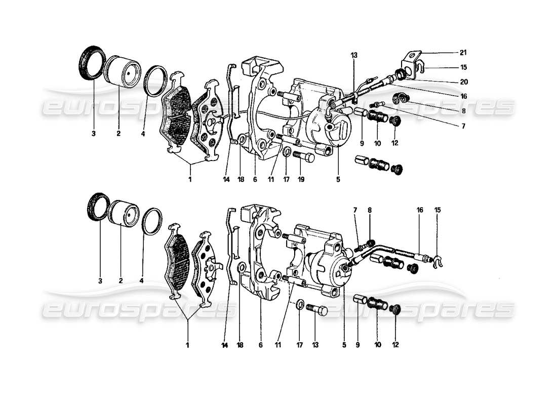 ferrari 328 (1985) calipers for front and rear brakes parts diagram