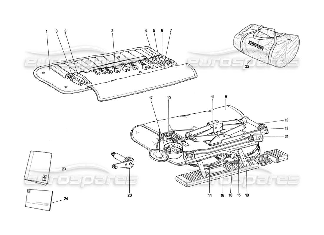 ferrari 328 (1985) tool kit & car cover part diagram