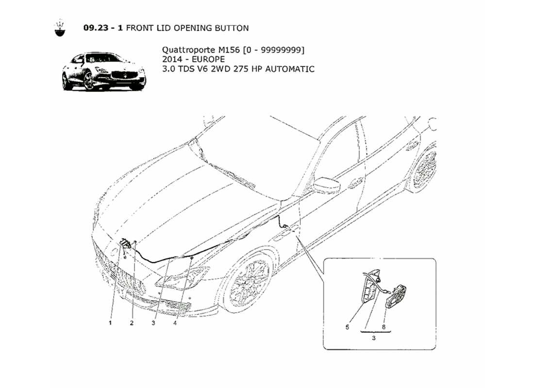 maserati qtp. v6 3.0 tds 275bhp 2014 front lid opening button part diagram