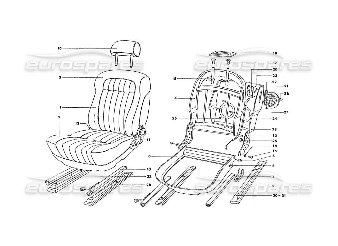 ferrari 365 gt4 2+2 coachwork front seats parts diagram