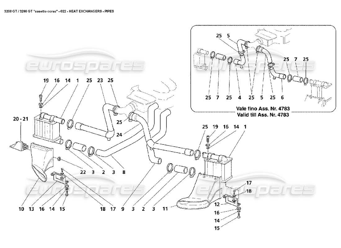 maserati 3200 gt/gta/assetto corsa heat exchangers - pipes part diagram