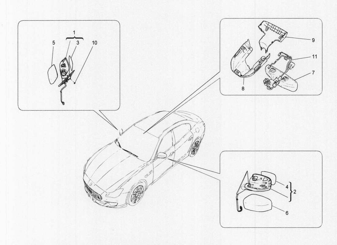 maserati qtp. v6 3.0 bt 410bhp 2wd 2017 internal and external rear-view mirrors part diagram