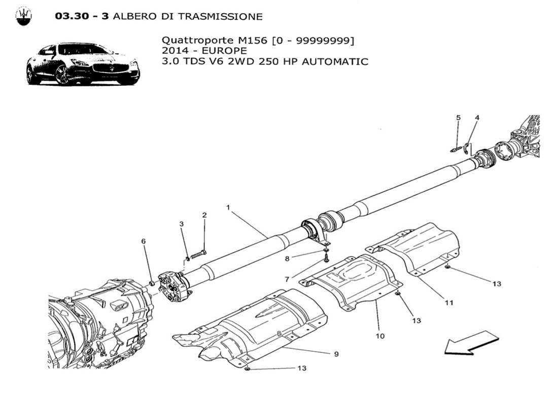 maserati qtp. v6 3.0 tds 250bhp 2014 transmission shaft part diagram