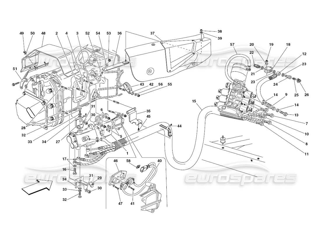 ferrari 430 challenge (2006) clutch and gearbox hydraulic control parts diagram