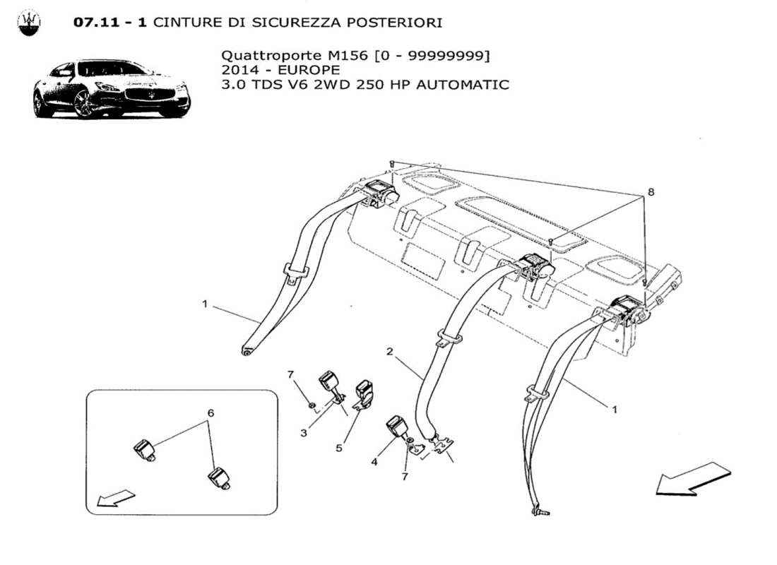 maserati qtp. v6 3.0 tds 250bhp 2014 rear seat belts part diagram