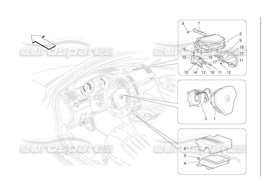 maserati qtp. (2007) 4.2 auto front airbag system parts diagram