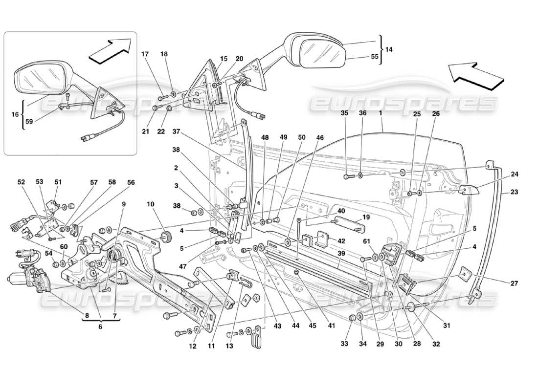 ferrari 360 challenge stradale doors - power window and rearview mirror part diagram