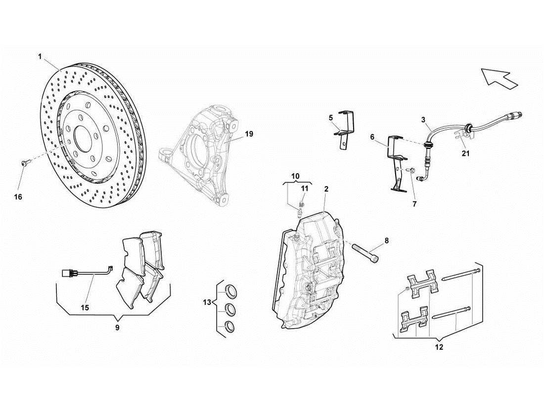 lamborghini gallardo lp560-4s update front brakes discs std parts diagram