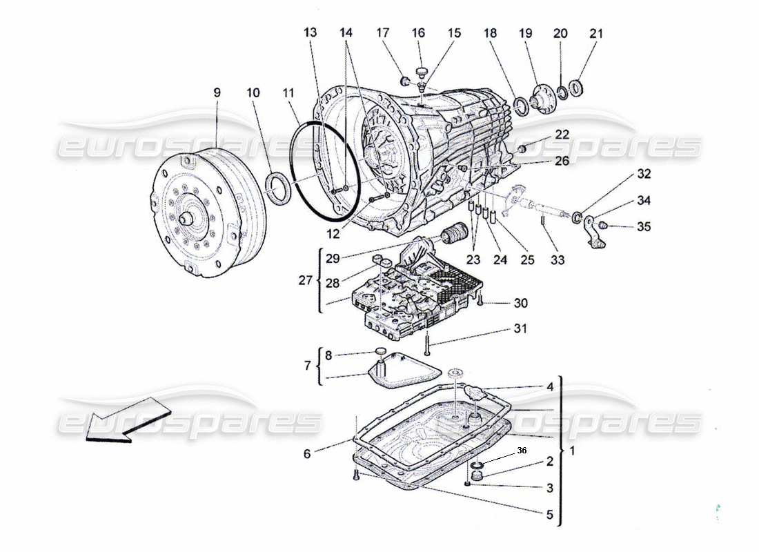 maserati qtp. (2009) 4.2 auto gearbox housings parts diagram