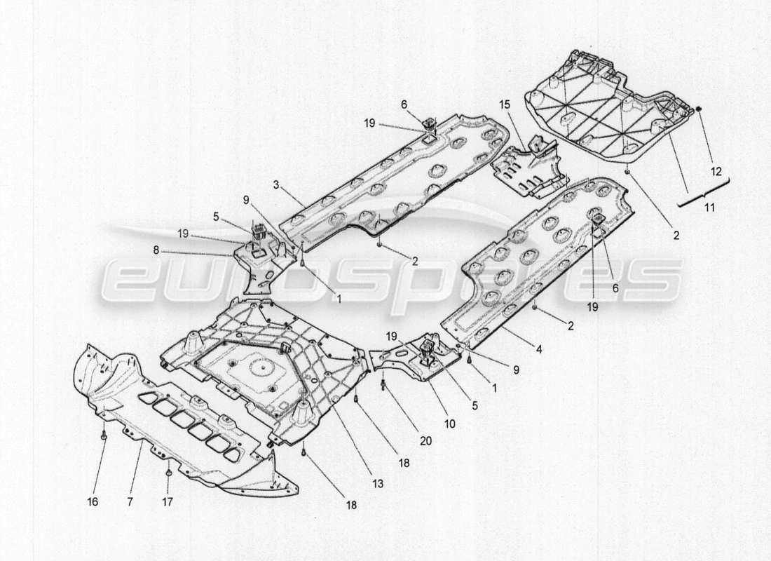 maserati qtp. v8 3.8 530bhp auto 2015 underbody and under floor guards parts diagram
