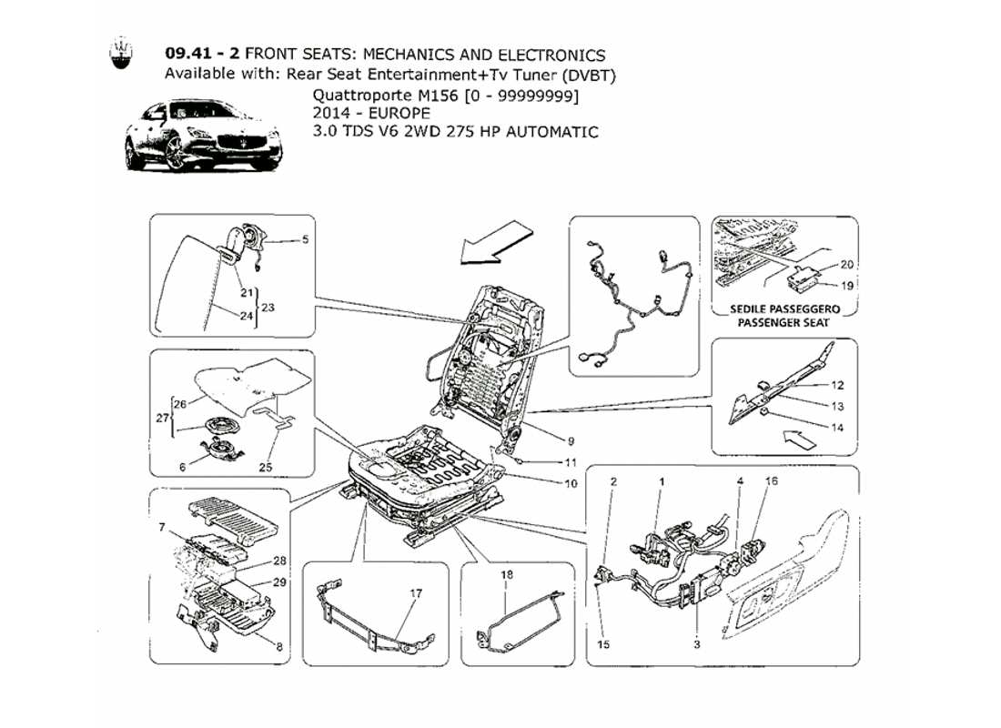 maserati qtp. v6 3.0 tds 275bhp 2014 front seats: mechanics and electronics part diagram